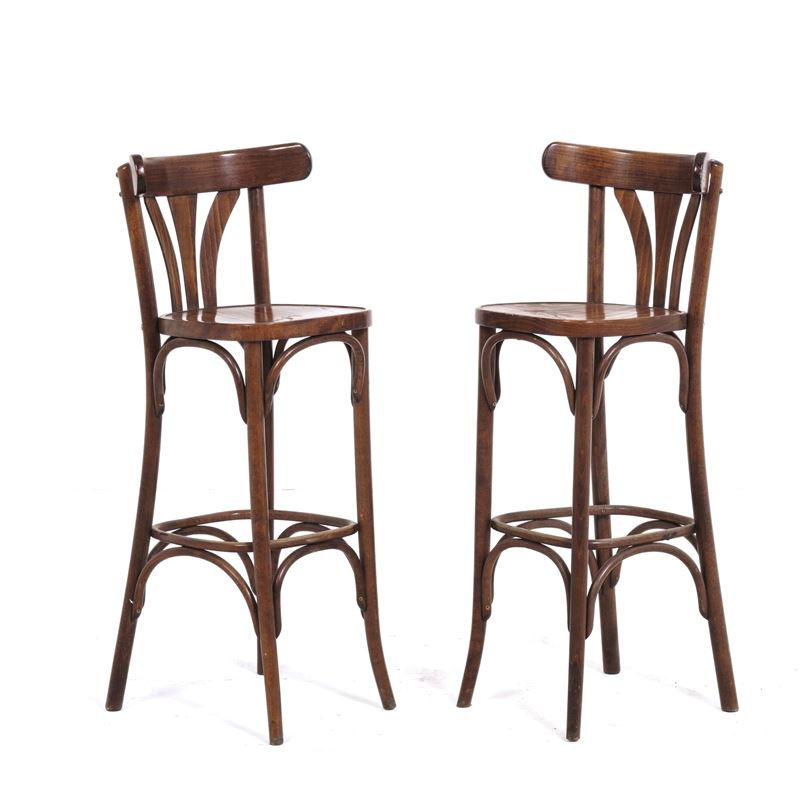 Coppia di sgabelli alti in legno curvato. XX secolo  - Asta Antiquariato - Cambi Casa d'Aste