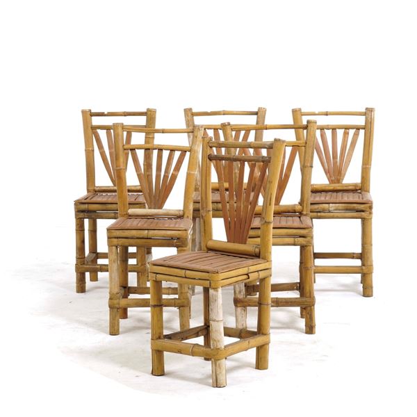 Gruppo di sei sedie in bamboo. XX secolo