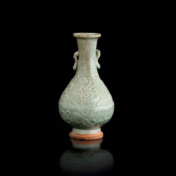 Celadon porcelain vase with raised vegetal motifs, China, Ming Dynasty (1368–1644)