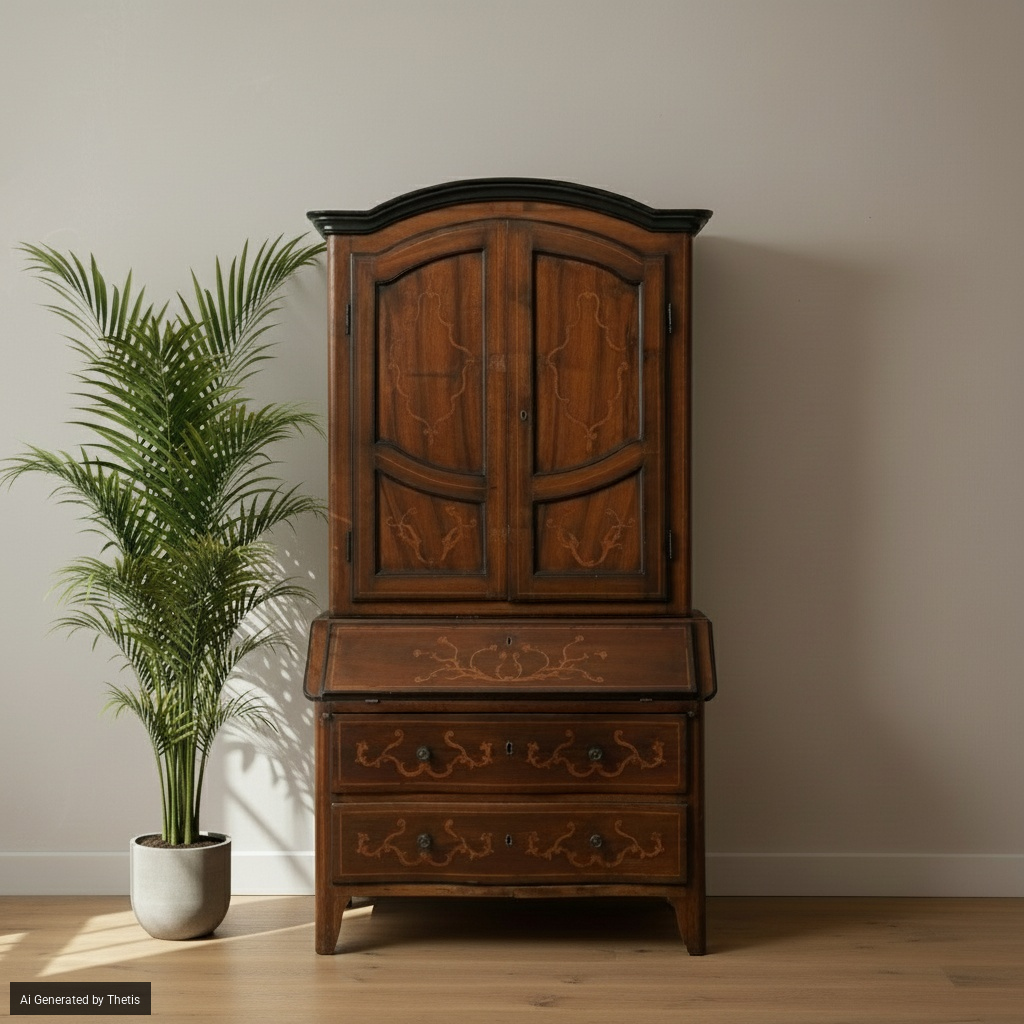 Cassettone con Alzata in Legno Intarsiato. XVIII Secolo