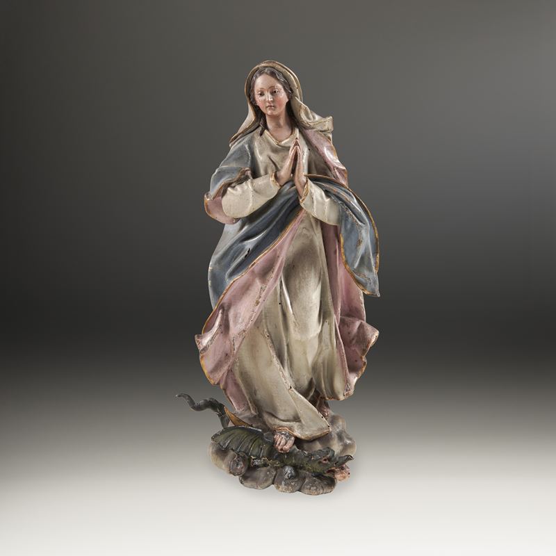 Vergine Immacolata. Arte barocca genovese del XVII-XVIII secolo. Ambito di Anton Maria Maragliano (1660-1739)  - Auction Sculpture and Works of Art - Cambi Casa d'Aste