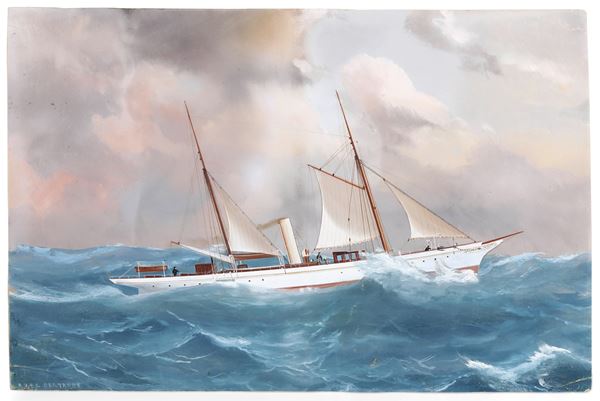 Pittore del XIX-XX secolo Ritratto dello Yacht Gertrude in navigazione