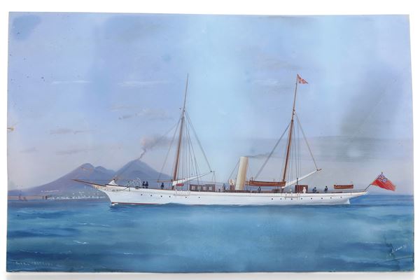 Ritratto dello Yacht Gertrude nel golfo di Napoli