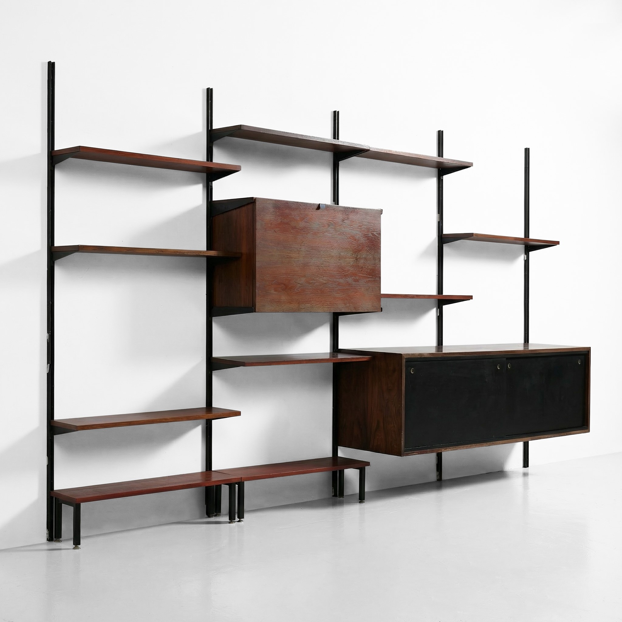 Libreria, metallo e legno laccato, Italia, circa 1970