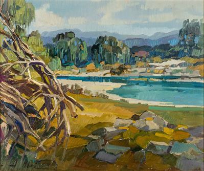 Paesaggio lacustre, olio su tela