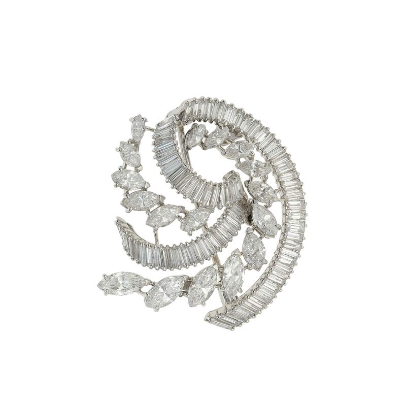 Spilla con diamanti taglio navette e baguette  - Asta Fine Jewellery - Cambi Casa d'Aste