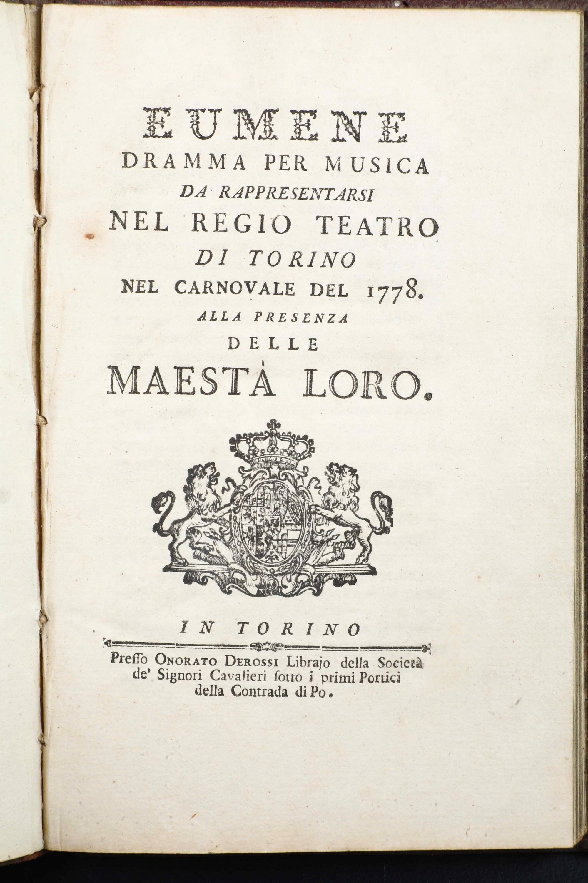 Bel Lotto di 10 Libretti D’opera in Eleganti Rilegature alle Armi Savoia. Fine XVIII-XIX Secolo