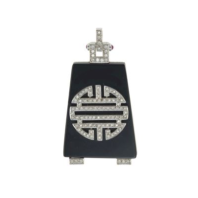 Pendente in oro bianco 750/1000 con onice e diamanti