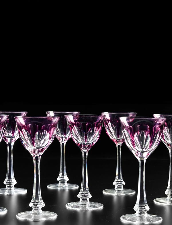 Nove calici "Lady Hamilton” Repubblica Ceca, Manifattura Moser, seconda metà del XX secolo 