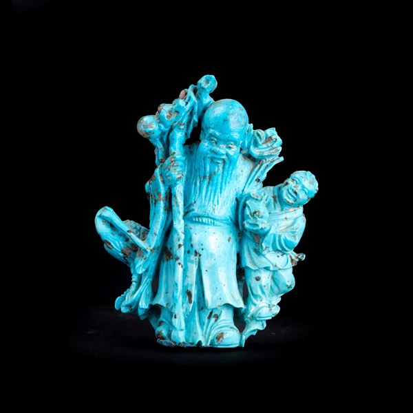 Figura di saggio scolpita in turchese, Cina, XX secolo