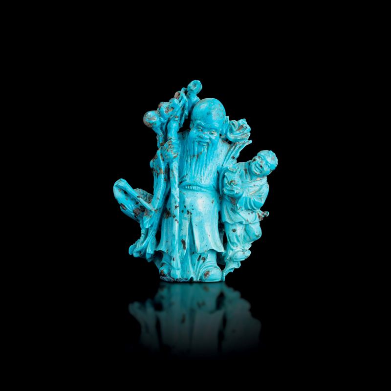 Figure of a sage carved in turquoise, China, 20th century  - Auction Fine Asian Works of Art - Cambi Casa d'Aste