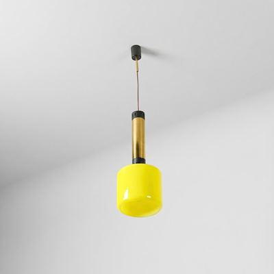 Lampada a sospensione, ottone e vetro colorato, Italia, circa 1960