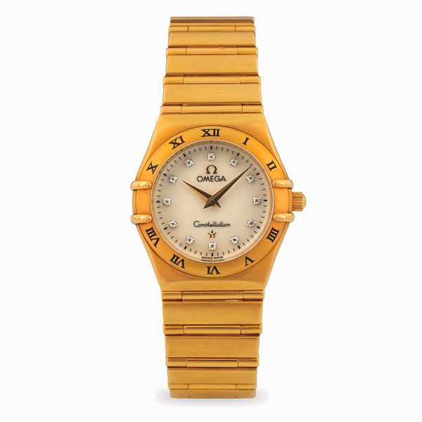 Omega - Constellation in oro giallo 18k, quadrante in madreperla con indici in brillanti, circa 2000, con scatola e garanzia