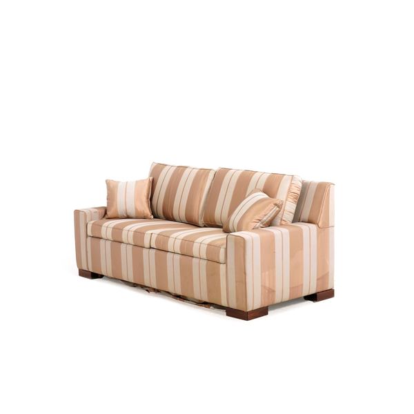 Divano a due posti rivestito in tessuto a strisce