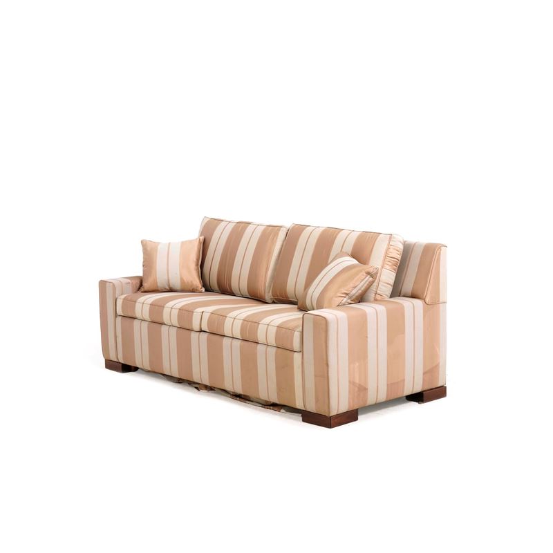 Divano a due posti rivestito in tessuto a strisce  - Auction Antiques - Cambi Casa d'Aste
