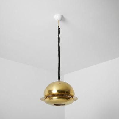 Lampada a sospensione mod. Nictea, ottone e plastica, 1962