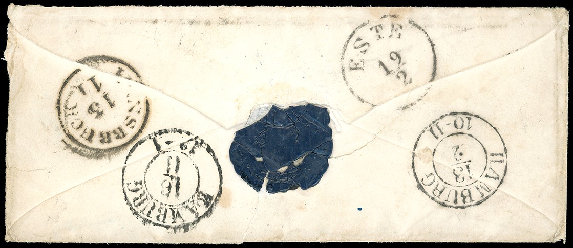 LOMBARDO VENETO 1855 - 45 cent. azzurro, III tipo, carta a mano (12)