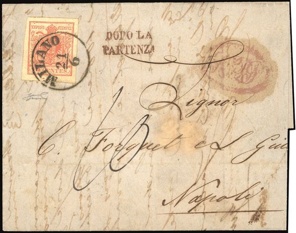 LOMBARDO VENETO 1855 - 15 cent. rosso vermiglio, carta a macchina (20)