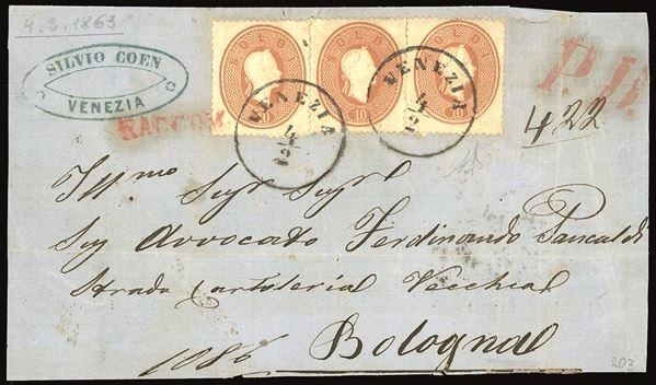 LOMBARDO VENETO 1863 - 10 soldi bruno mattone (34), tre esemplari