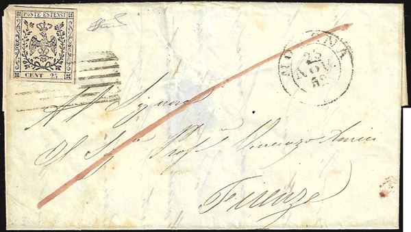 MODENA 1852 - 25 cent. camoscio chiaro, senza punto dopo "cent" (4d)