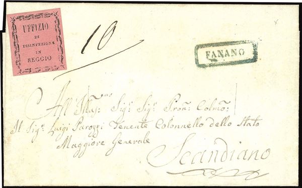 MODENA - SANITÀ 1855 - Lettera non affrancata da Fanano 13/8/1855 a Scandiano