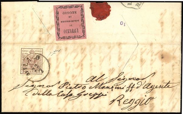 MODENA - SANITÀ 1955 - 30 cent. bruno lillaceo, II tipo, carta a mano (Lombardo Veneto 9)