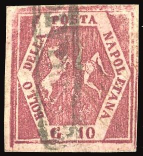 NAPOLI - FALSI PER POSTA 1860 - 10 grana carminio violaceo, falso per posta del V tipo (F7a)