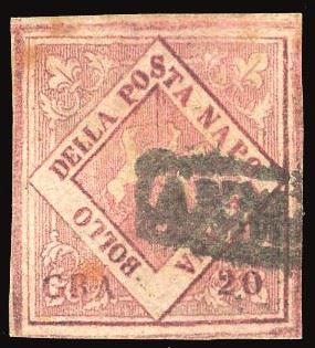 NAPOLI - FALSI PER POSTA 1860 - 20 grana carminio, falso per posta del V tipo (F12)