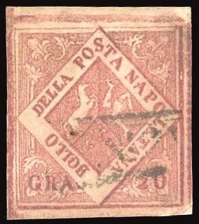 NAPOLI - FALSI PER POSTA 1859 - 20 grana rosa brunastro, falso per posta del VI tipo (F13a)