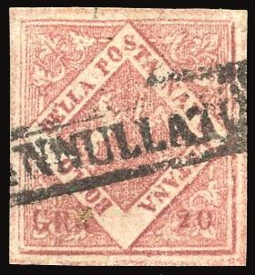 NAPOLI - FALSI PER POSTA 1860 - 20 grana rosa brunastro, falso per posta del VII tipo (F14)
