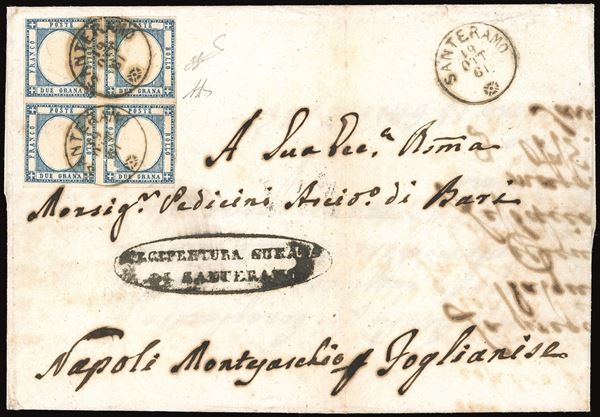 PROVINCE NAPOLETANE 1861 - 2 grana azzurro chiaro (20), blocco di quattro ben marginato