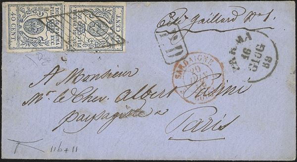 PARMA - GOVERNO PROVVISORIO 1859 - 40 cent. azzurro, un esemplare con "0"  largo e uno con "0" stretto (11,11b)
