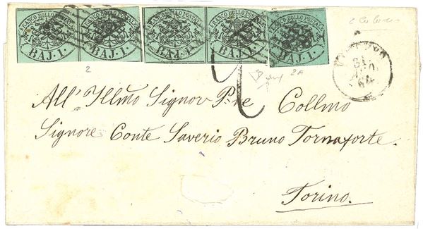 PONTIFICIO 1864 - 1 baj verde grigiastro, due coppie, 1 baj verde scuro, I composizione (2,2A)