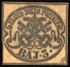 PONTIFICIO 1852 - 3 baj camoscio, inchiostro nero oleoso (4c)