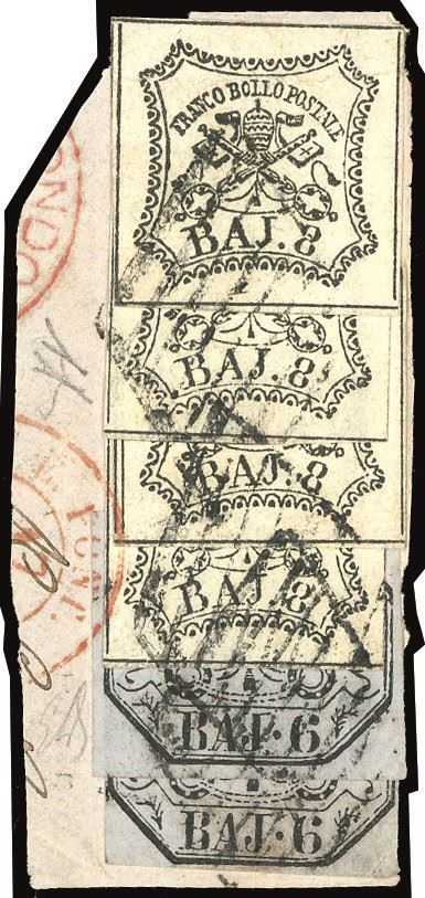 PONTIFICIO 1864 - 6 baj lilla grigio, due esemplari, 8 baj bianco, quattro esemplari (7A,8)