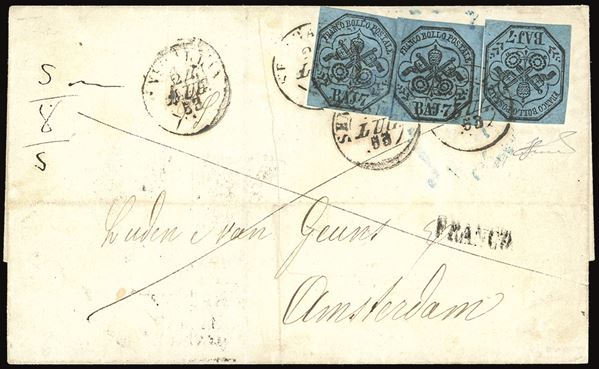 PONTIFICIO 1853 - 7 baj azzurro (8), tre esemplari