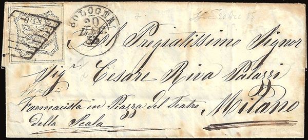 PONTIFICIO FALSI PER POSTA 1855 - 8 baj bianco, falso per posta di Bologna, II tipo (F5)