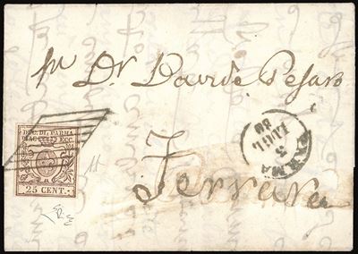 Romagne - Governo Provvisorio Incoming Mail Parma Governo Provvisorio 1859 - 25 Cent. Bruno Lilla...