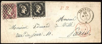 Sardegna 1853 - 40 Cent. Rosa, 5 Cent. Nero, Coppia Orizzontale (3,1)