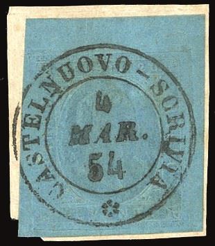 SARDEGNA 1853 - 20 cent. azzurro (5)  - Asta Filatelia - Cambi Casa d'Aste