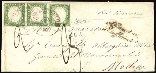 SARDEGNA 1863 - 5 cent. verde (13Ea),