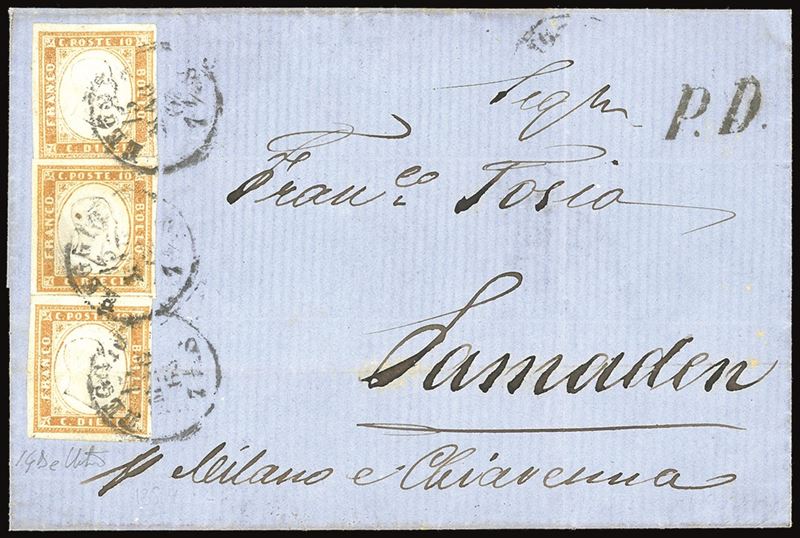 SARDEGNA 1863 - 10 cent. arancio ocra (14De)  - Auction Philately - Cambi Casa d'Aste