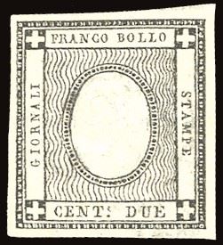 Sardegna 1861 - 2 Cent. Nero Intenso per Stampati (20e)