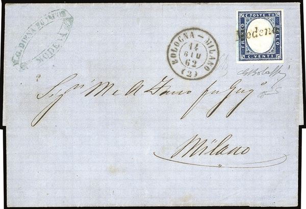 SARDEGNA - AMBULANTI BOLOGNA-MILANO (2) + lineare MODENA unico annullatore - 20 cent. IV emissione di Sardegna (15C)