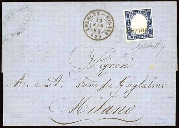 SARDEGNA - AMBULANTI BOLOGNA-MILANO (2) + lineare PARMA unico annullatore - 20 cent. IV emissione di Sardegna (15C)