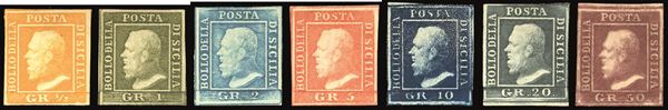 SICILIA 1859 - L'emissione completa di 7 valori nelle tavole più comuni (1,5,6,11,12,13,14)