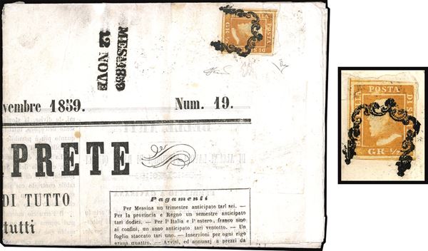 SICILIA 1859 - 1/2 grano arancio scuro, I tavola, carta di Napoli (1e)