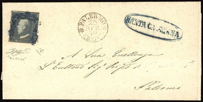 Sicilia 1859 - 2 Grana Azzurro Oltremare, Carta di Napoli, i Tavola, Pos. 51, Stampa Fortemente O...
