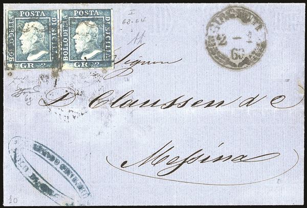 SICILIA 1860 - 2 grana azzurro chiaro, I tavola, carta di Palermo (6g)