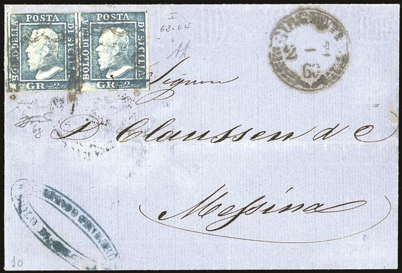 SICILIA 1860 - 2 grana azzurro chiaro, I tavola, carta di Palermo (6g)  - Auction Philately - Cambi Casa d'Aste
